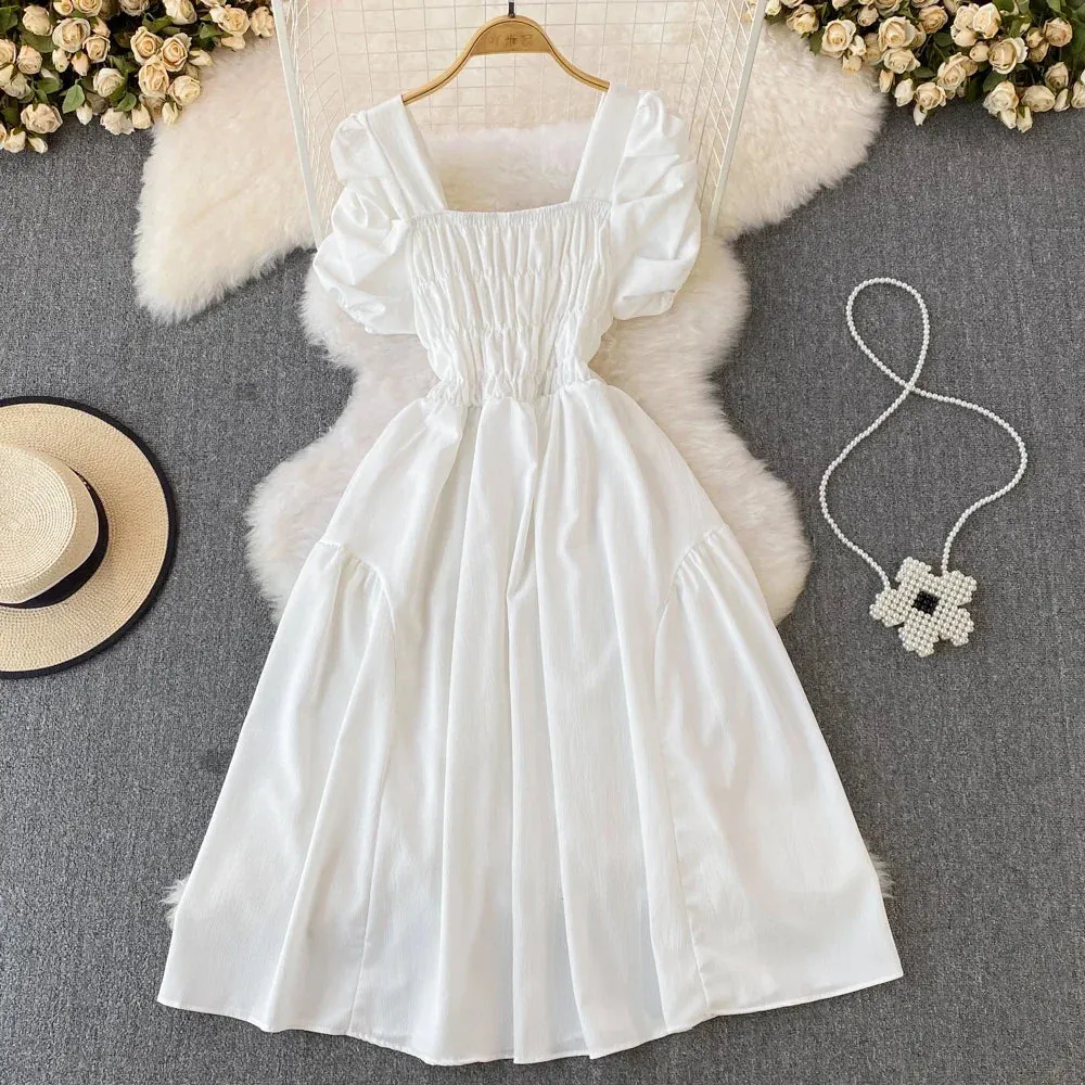 2024 New Summer Y2K Vintage Women Dress Elegant Puff Sleeve Big Swing Party Dress Korean Fashion Lady Outfits Vestidos