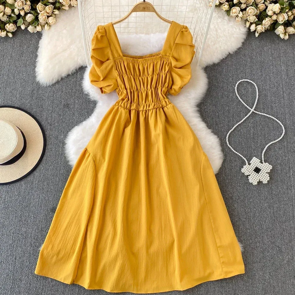 2024 New Summer Y2K Vintage Women Dress Elegant Puff Sleeve Big Swing Party Dress Korean Fashion Lady Outfits Vestidos