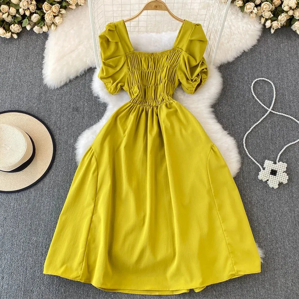 2024 New Summer Y2K Vintage Women Dress Elegant Puff Sleeve Big Swing Party Dress Korean Fashion Lady Outfits Vestidos