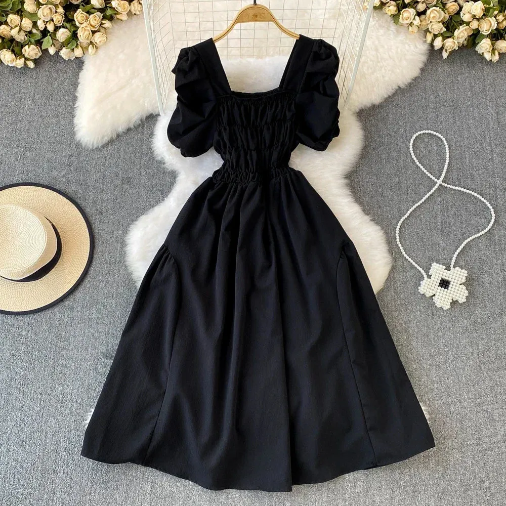 2024 New Summer Y2K Vintage Women Dress Elegant Puff Sleeve Big Swing Party Dress Korean Fashion Lady Outfits Vestidos