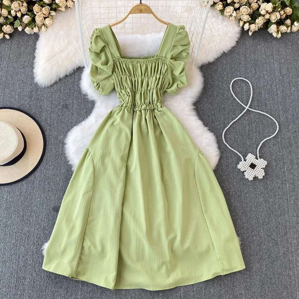 2024 New Summer Y2K Vintage Women Dress Elegant Puff Sleeve Big Swing Party Dress Korean Fashion Lady Outfits Vestidos