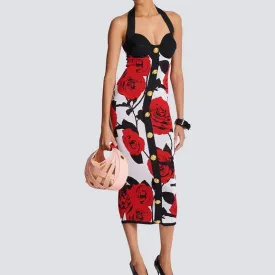 Abby Halter Neck Floral Button Dress