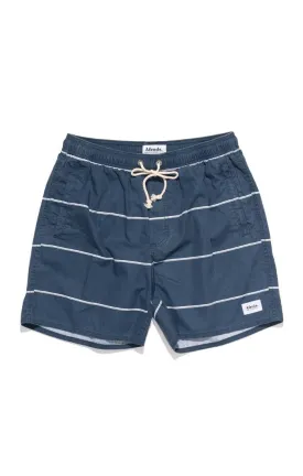 Afends Mens Baywatch Navy Stripe - Elastic Waist Swimshort