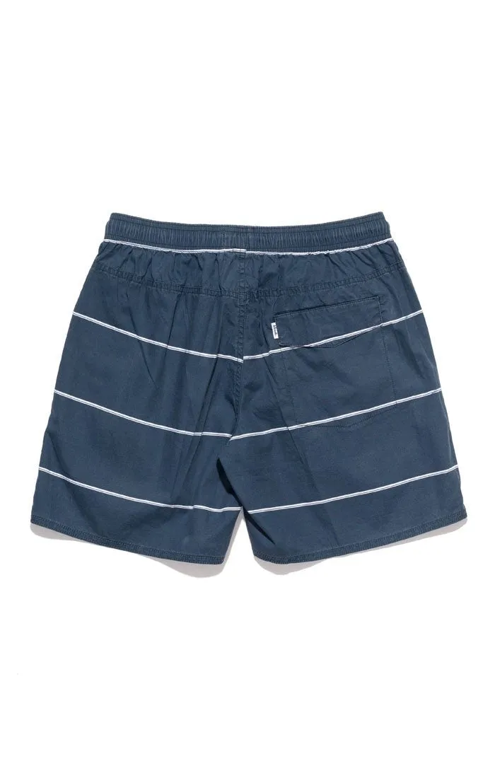 Afends Mens Baywatch Navy Stripe - Elastic Waist Swimshort