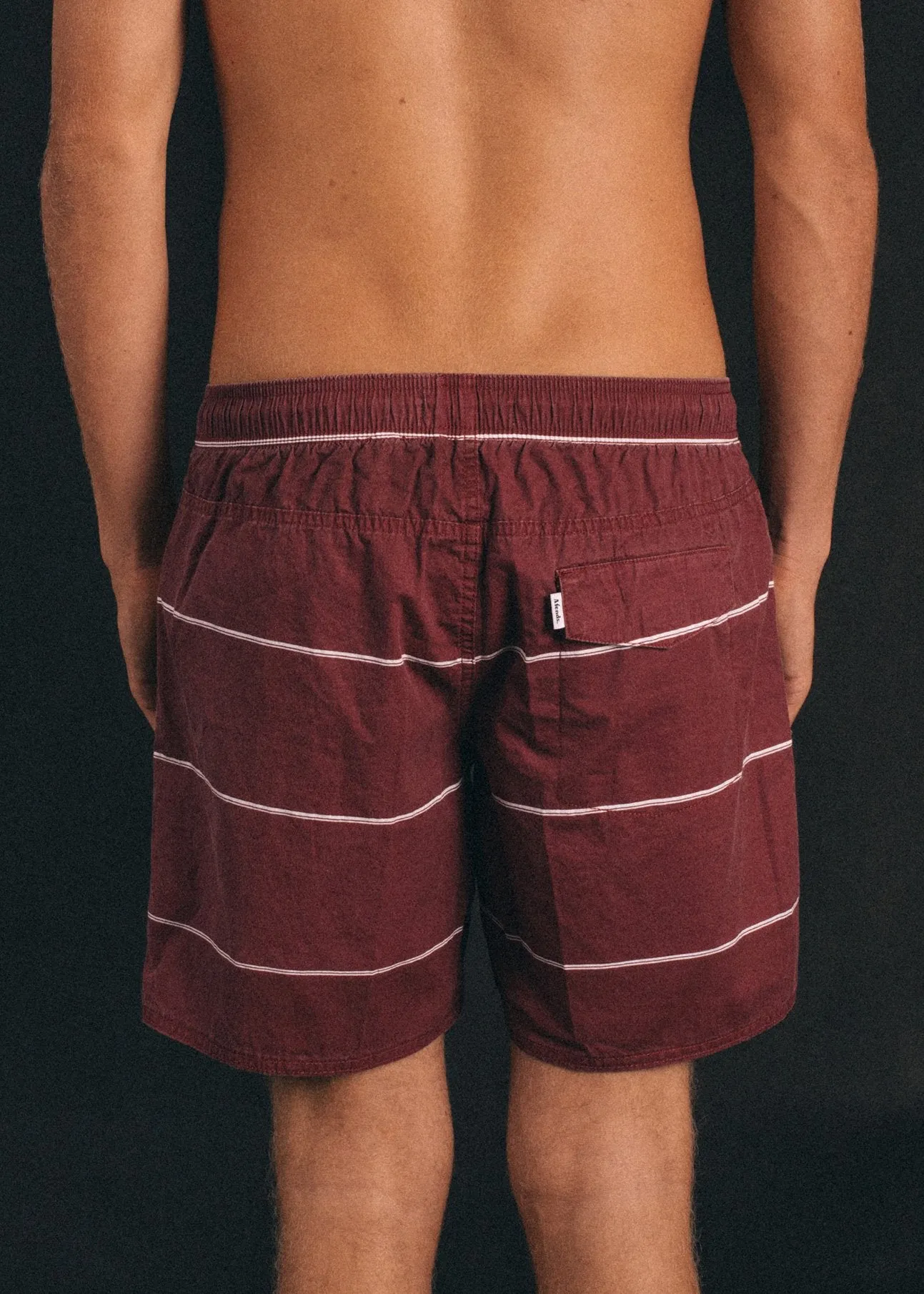 Afends Mens Baywatch Oxblood Stripe - Elastic Waist Boardshort