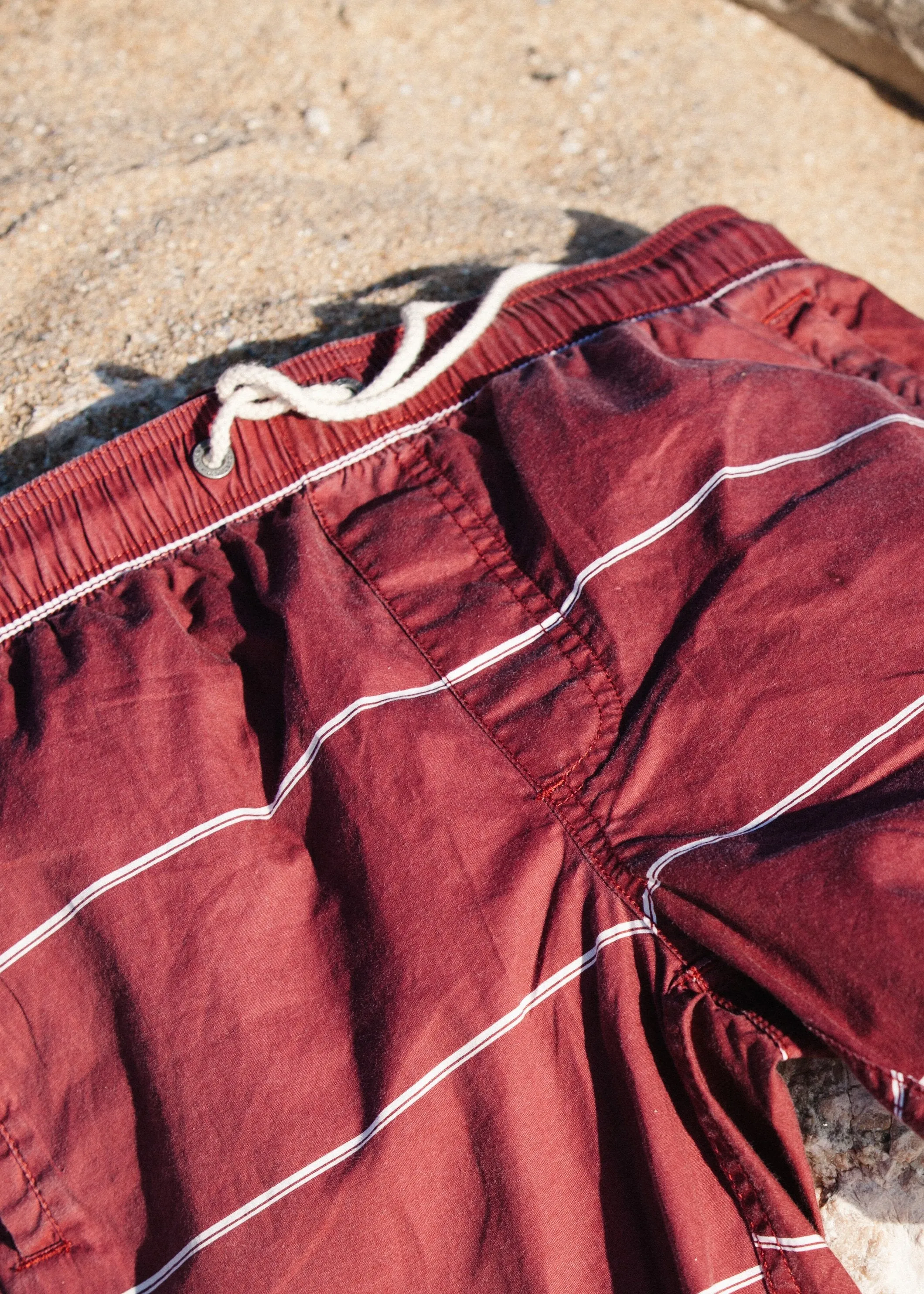 Afends Mens Baywatch Oxblood Stripe - Elastic Waist Boardshort