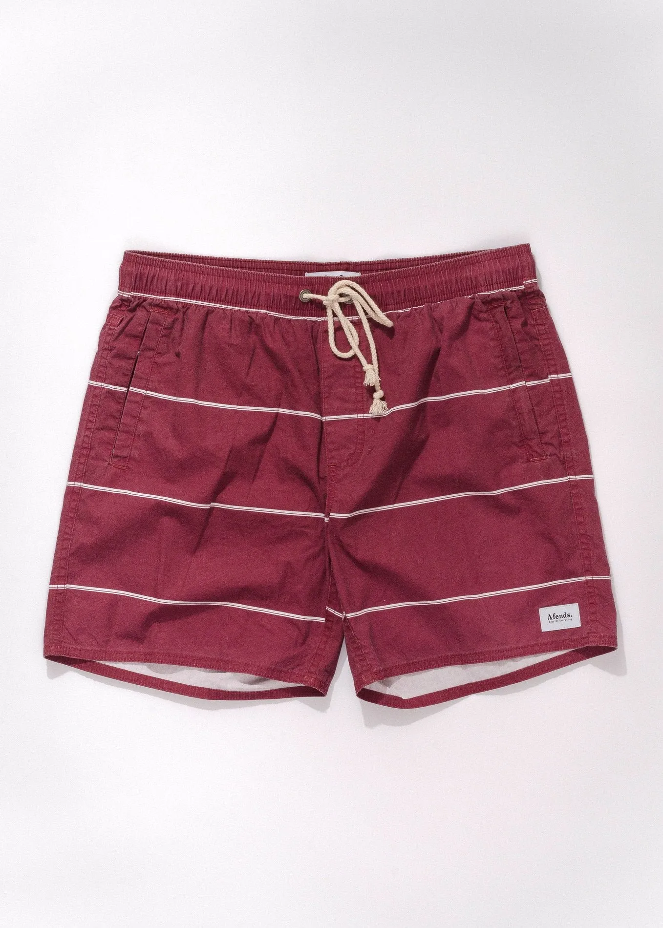 Afends Mens Baywatch Oxblood Stripe - Elastic Waist Boardshort