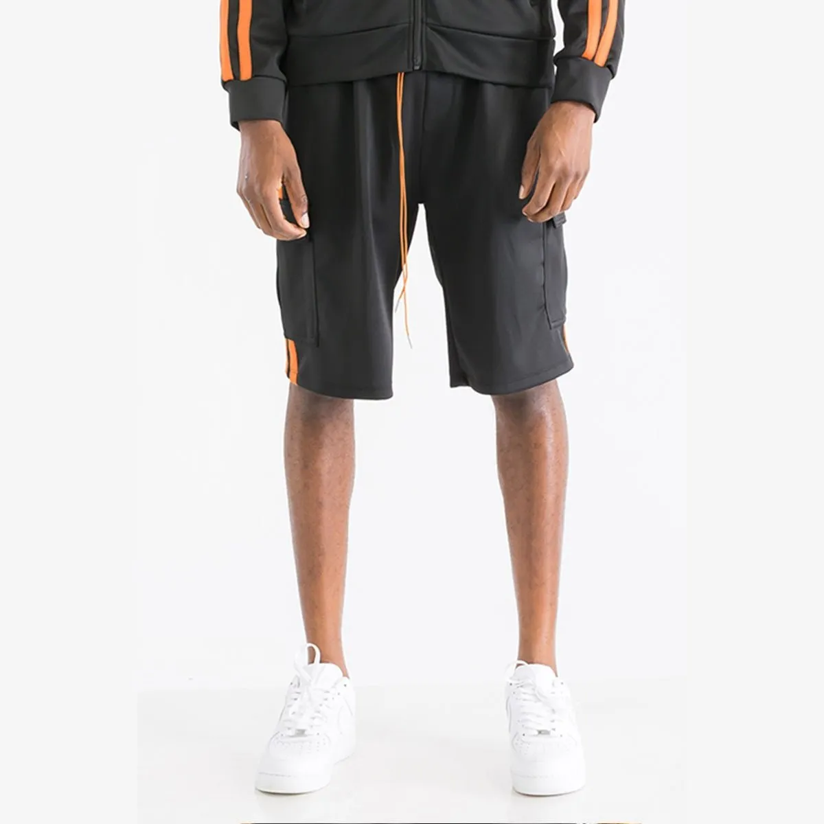 Black & Orange Cargo Pocket Track Shorts