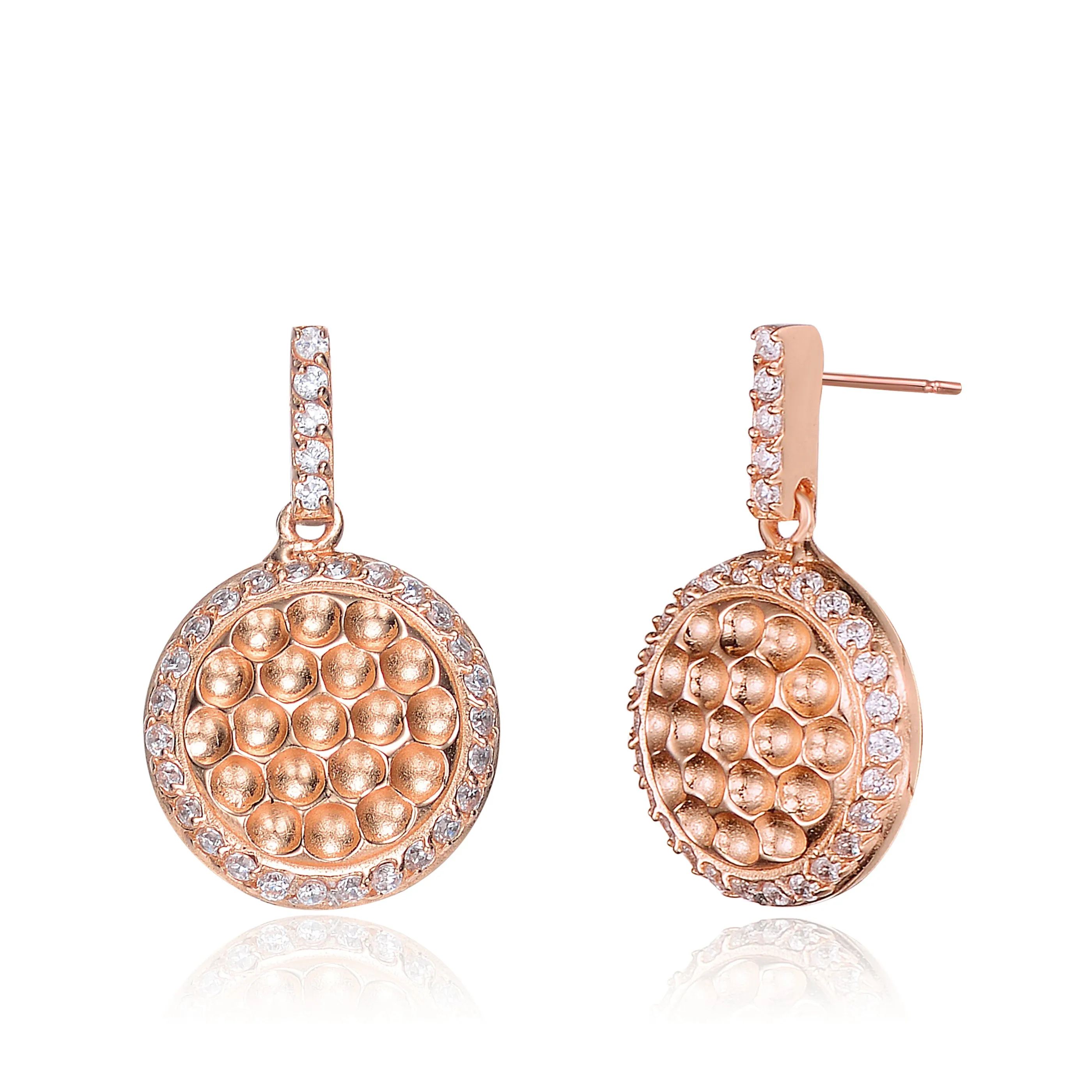 Caroline Rose Plated Hammered Round Drop Earrings