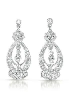 C.Z. Sterling Silver Rhodium Plated Antique Drop Earrings