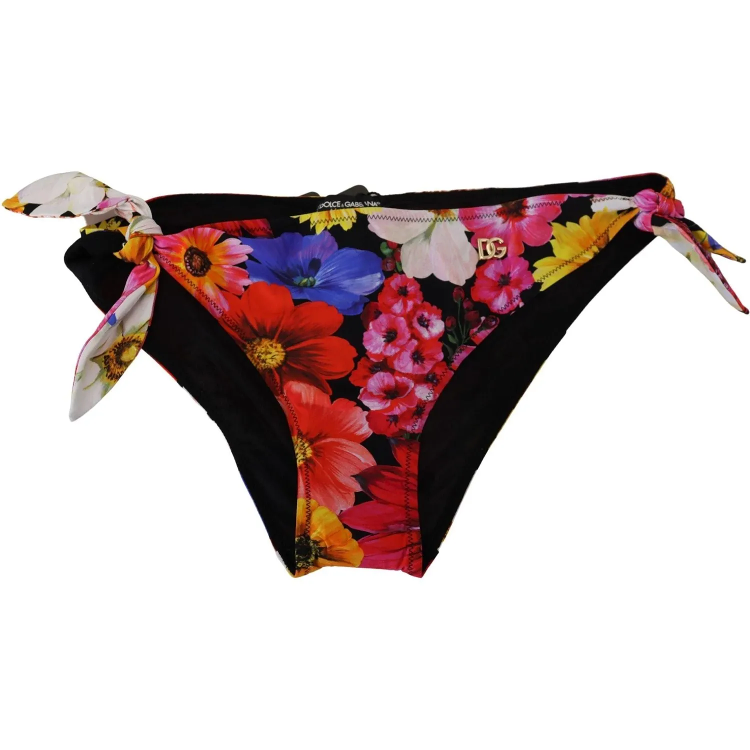 Dolce & Gabbana Black Floral Print Swimsuit Bikini Bottom Swimwear