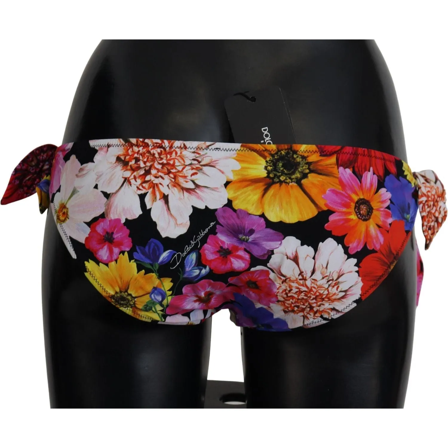 Dolce & Gabbana Black Floral Print Swimsuit Bikini Bottom Swimwear