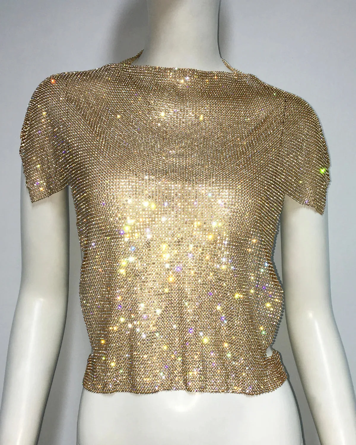 Fashion Crop Sexy Through Party Short New Summer Shiny See Woman Rhinestone Top