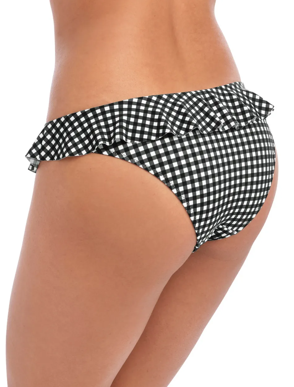 Freya Check In Italini With Frill Swim Bottom Black & White | Black Monochrome Bikini Briefs