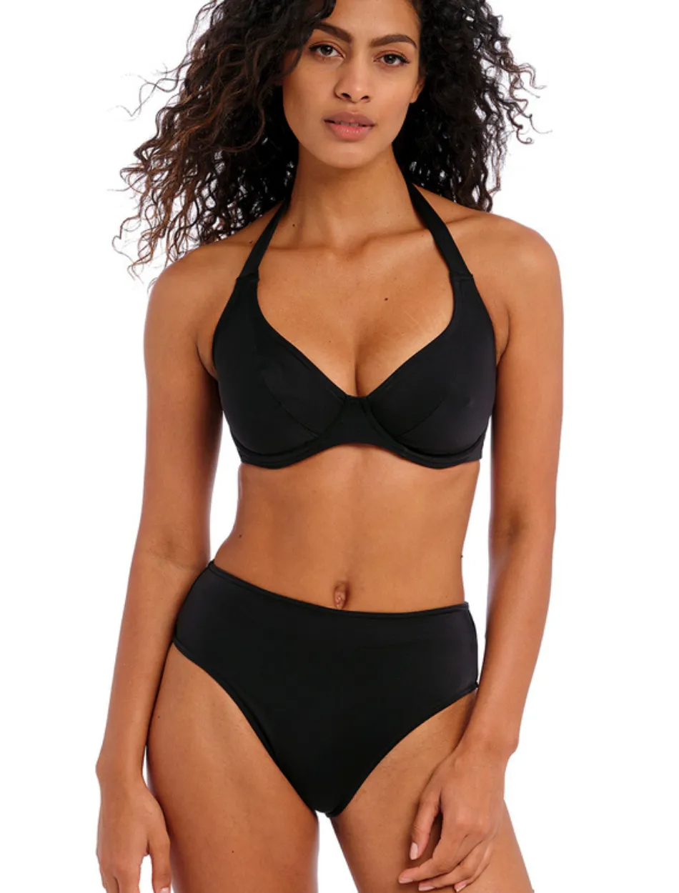 Freya Jewel Cove Underwire Banded Halter Bikini Top, Plain Black | Black Freya Halter Bikini Top