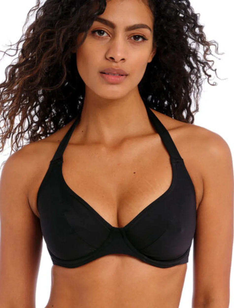 Freya Jewel Cove Underwire Banded Halter Bikini Top, Plain Black | Black Freya Halter Bikini Top