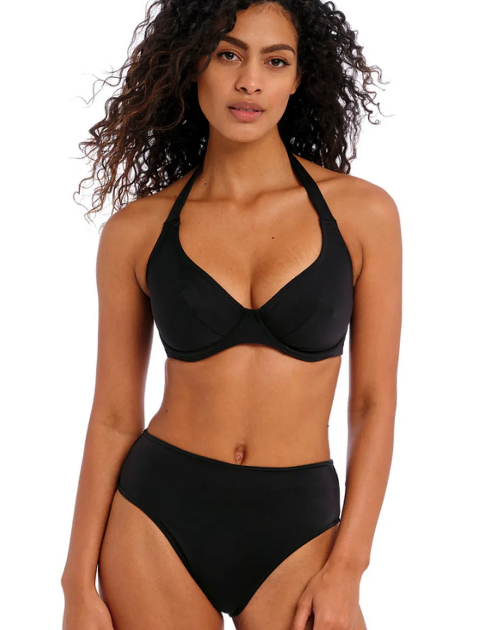 Freya Jewel Cove Underwire High Apex Bikini Top With J Hook, Black Plain | Plain Black Bikini | Black Plunge Swimwear