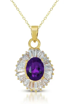 Gold Overlay Purple Zirconia Circle Solitaire Necklace