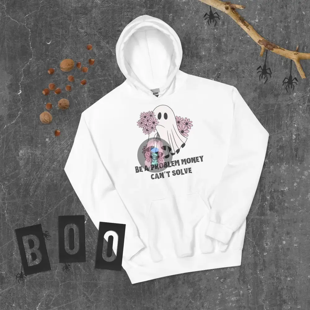 Halloween 2024 Be a problem money can't solve Ghost purple flowers Unisex Hoodie