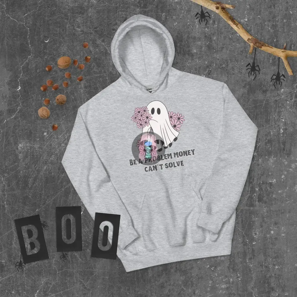 Halloween 2024 Be a problem money can't solve Ghost purple flowers Unisex Hoodie