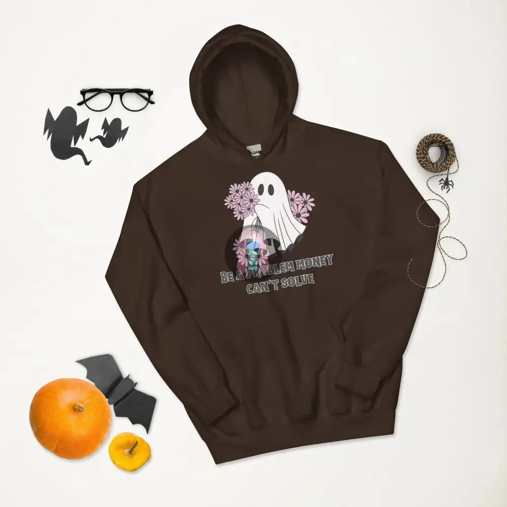 Halloween 2024 Be a problem money can't solve Ghost purple flowers Unisex Hoodie