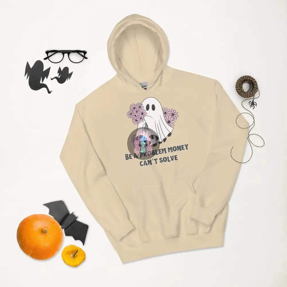 Halloween 2024 Be a problem money can't solve Ghost purple flowers Unisex Hoodie