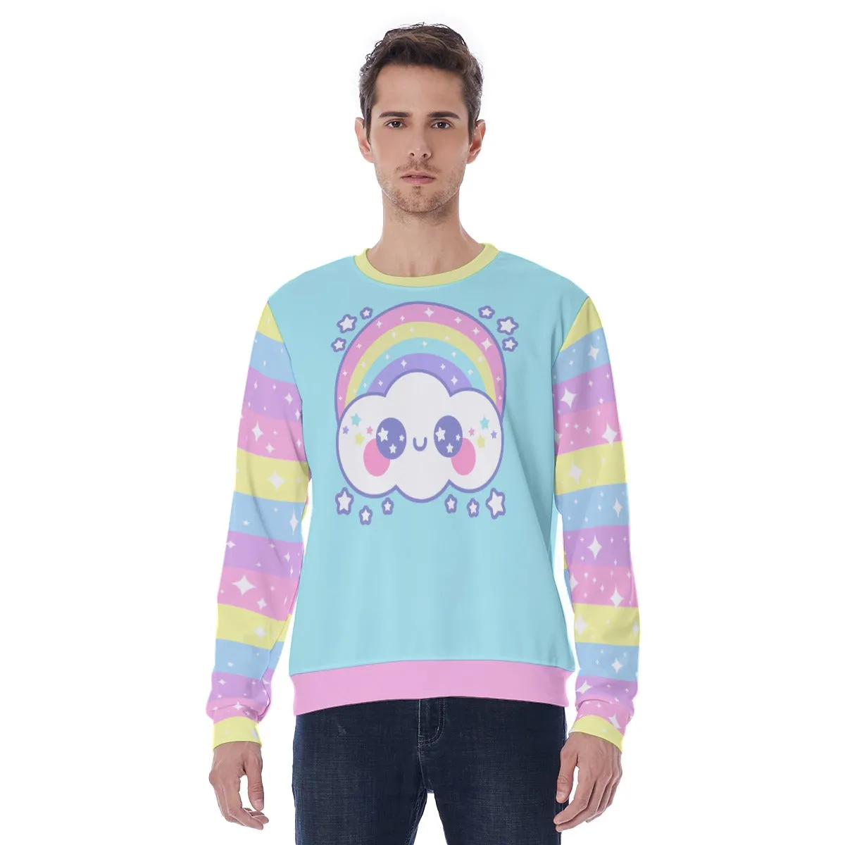 Happy Rainbow Cloud Blue Men's Sweatshirt