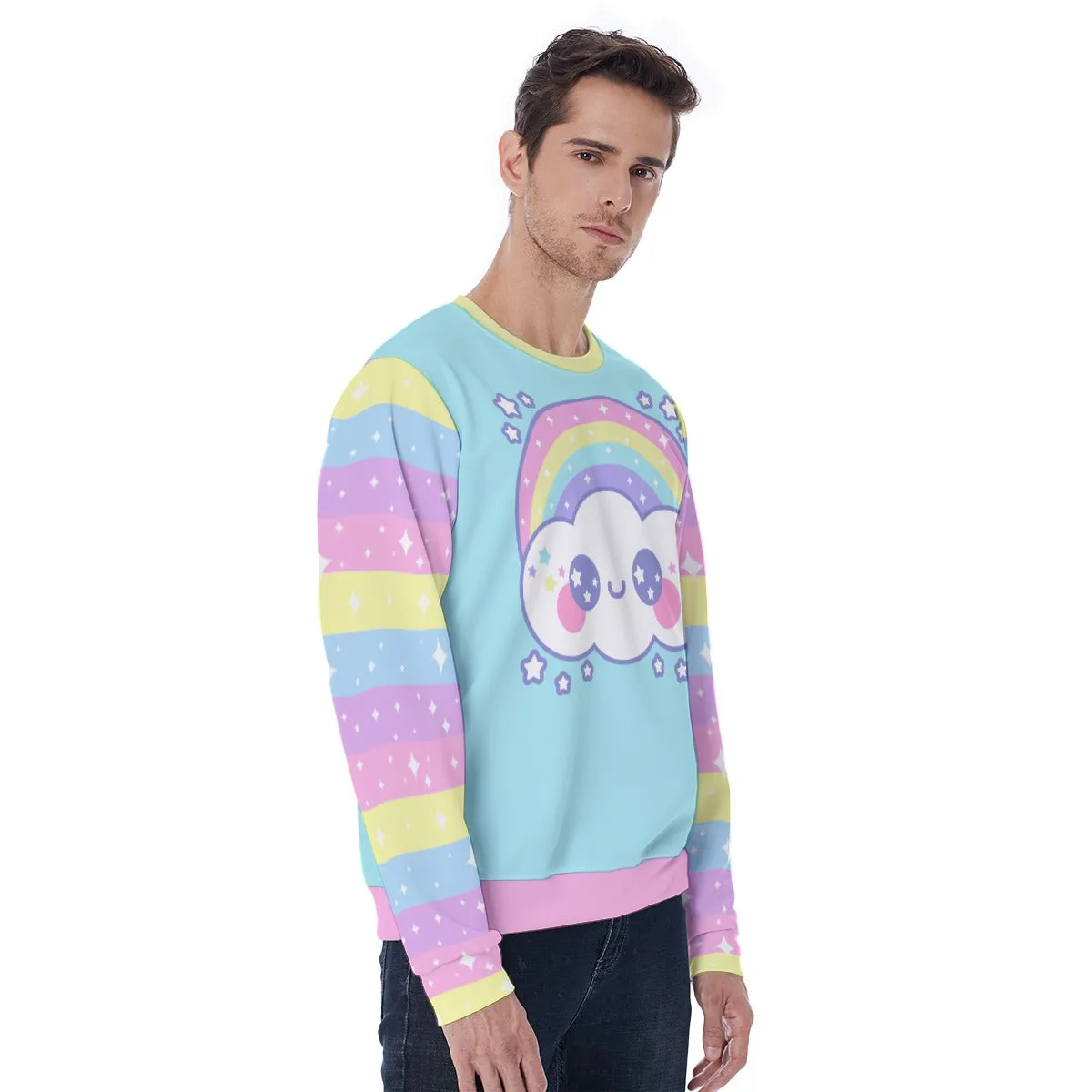 Happy Rainbow Cloud Blue Men's Sweatshirt