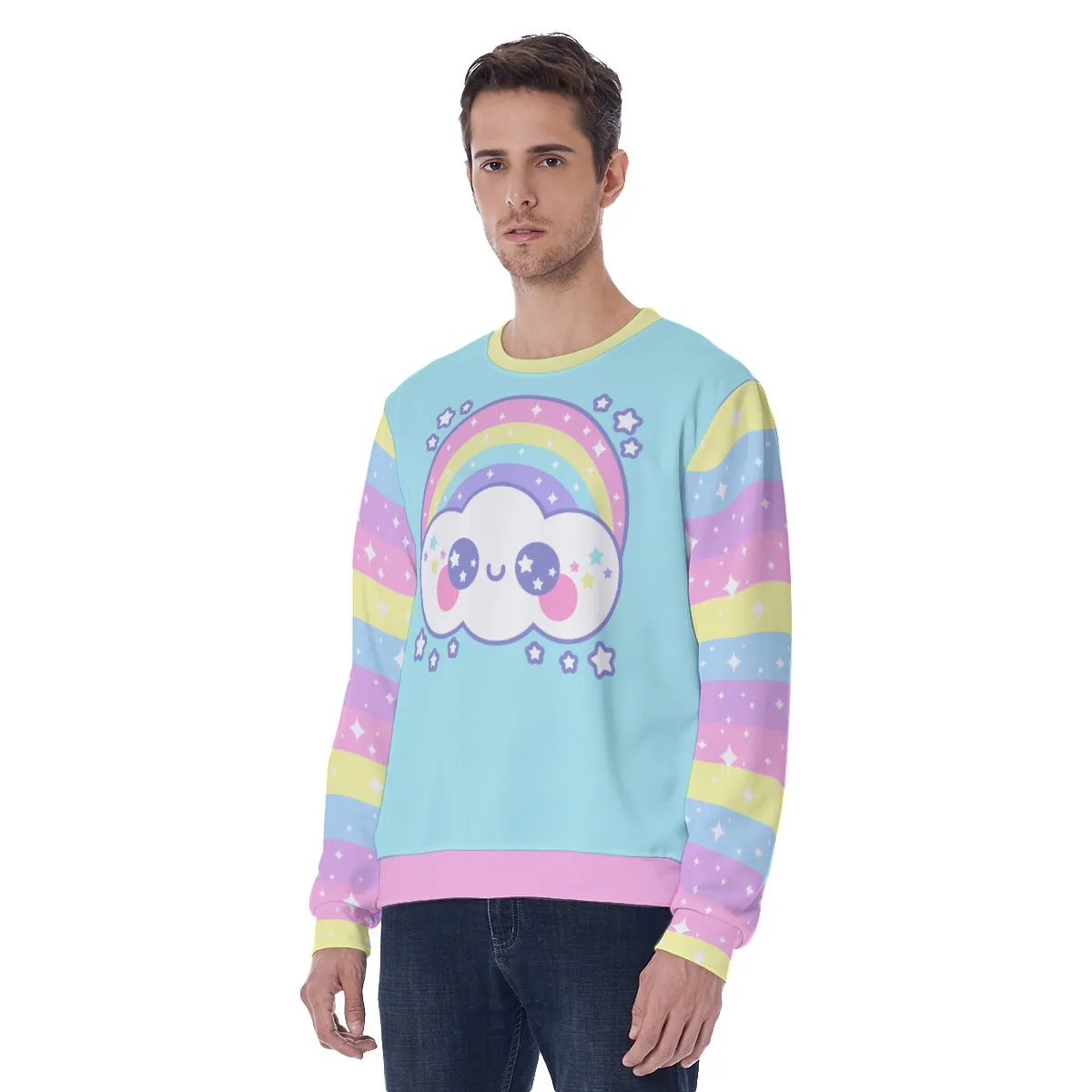 Happy Rainbow Cloud Blue Men's Sweatshirt