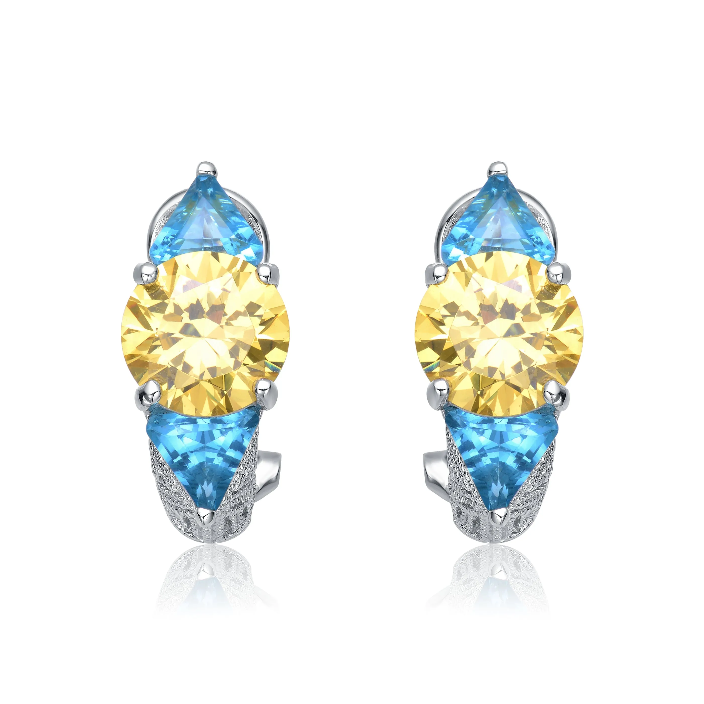 Henriette Blue and Yellow Cubic Zirconia Hoop Earrings