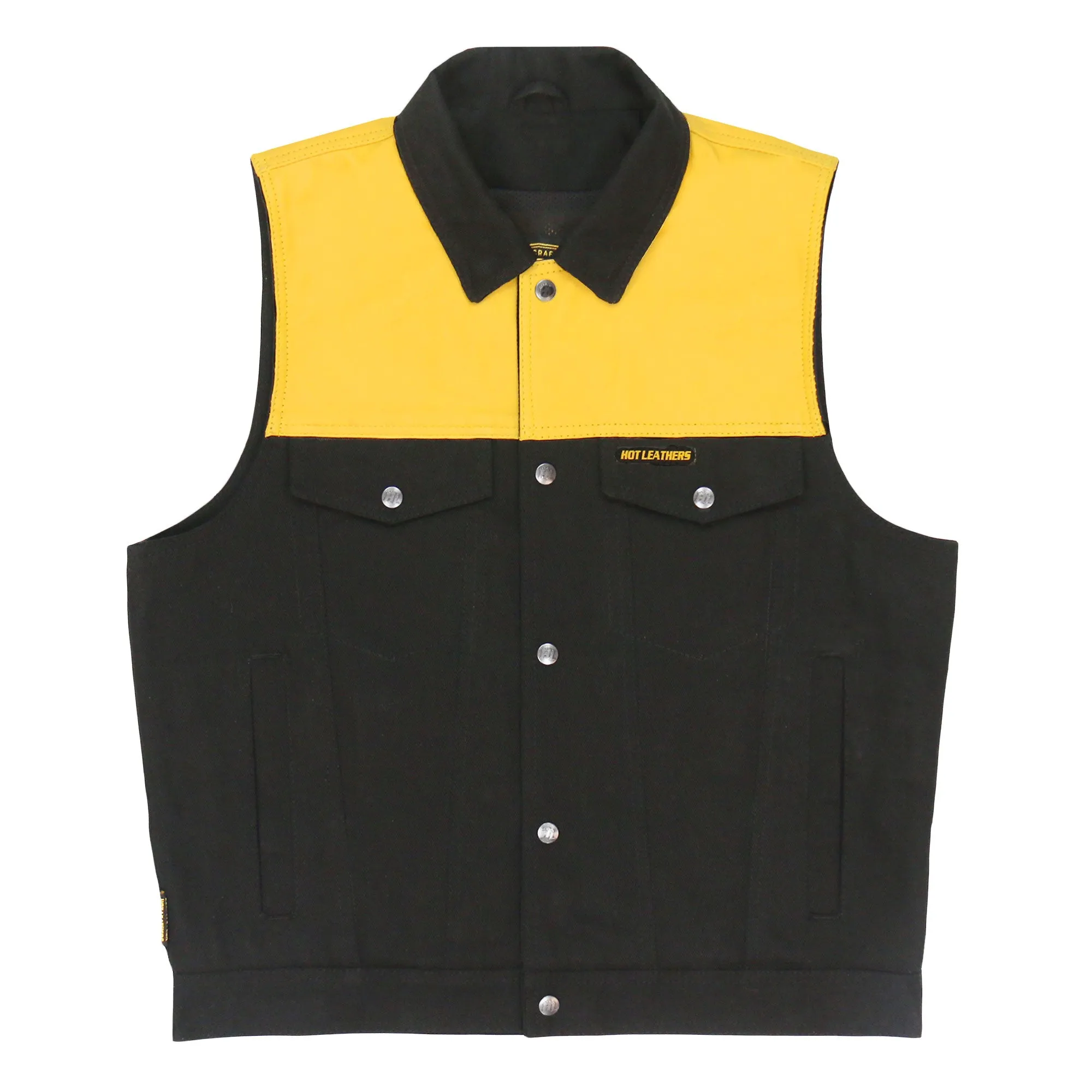 Hot Leathers Men’s Black and Yellow Denim Conceal Carry Vest VSM6104