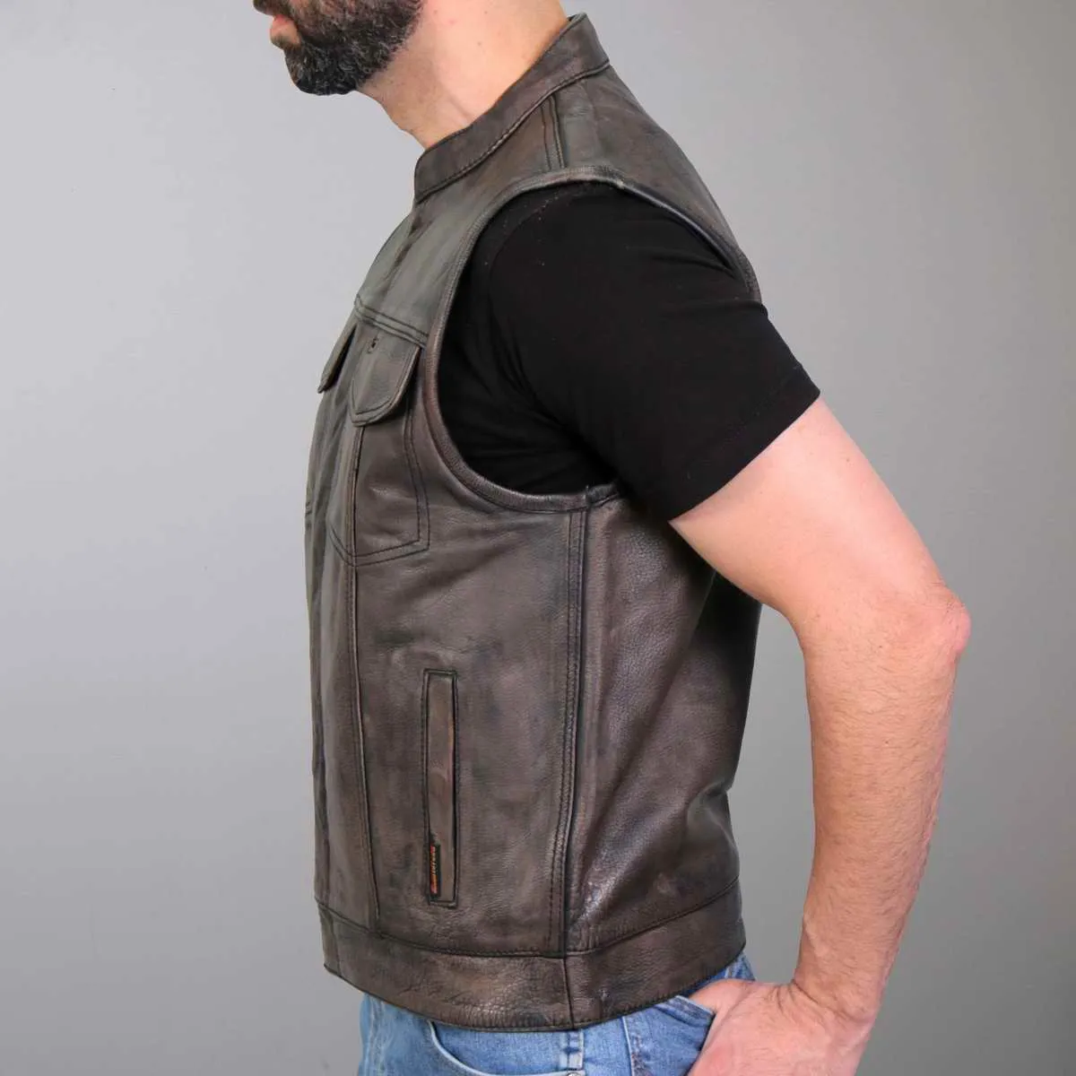 Hot Leathers VSM1035 Men's Distressed Brown 'Conceal and Carry' Club Leather Vest