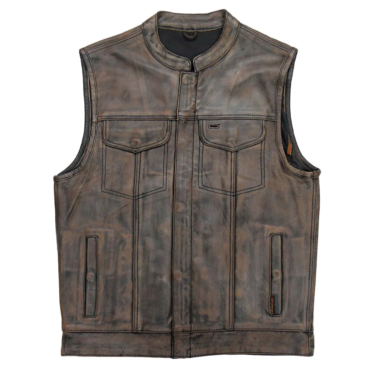 Hot Leathers VSM1035 Men's Distressed Brown 'Conceal and Carry' Club Leather Vest