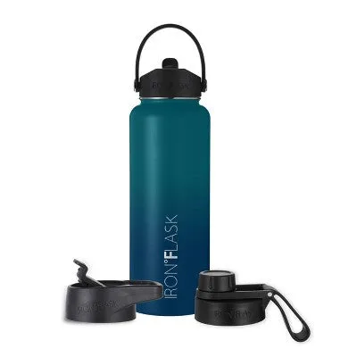 IRON FLASK 40oz Wide Mouth Sports Water Bottle - 3 Lids, Leak Proof, Double Walled Vacuum Insulated - Dark Night