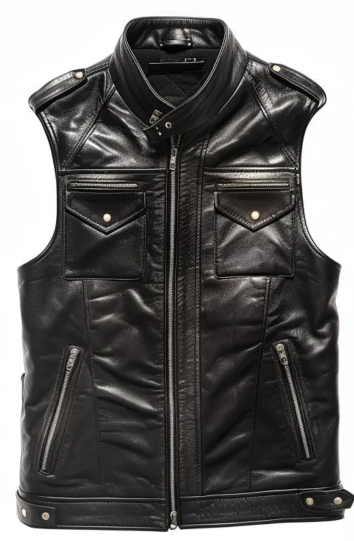 Marcellus Black Leather Vest