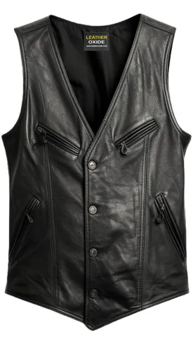 Men Black Leather Vest