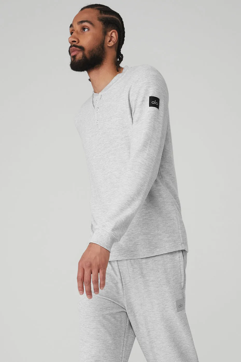 Micro Waffle Fast Break Henley - Athletic Heather Grey