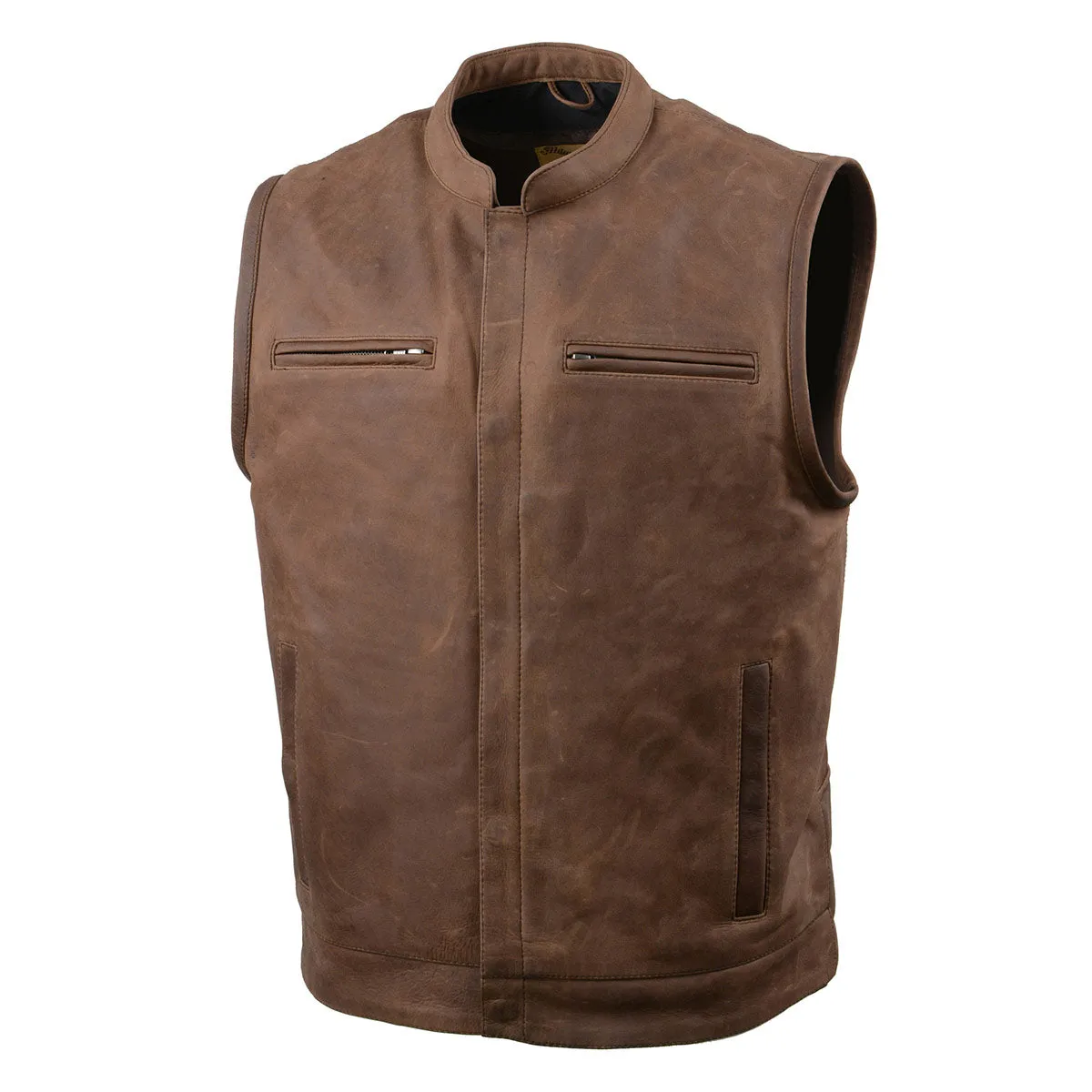 Milwaukee Leather MLM3519 Men's “Gambler” Crazy Horse Brown Vintage Leather Vest - Club Style Motorcycle Rider Vest