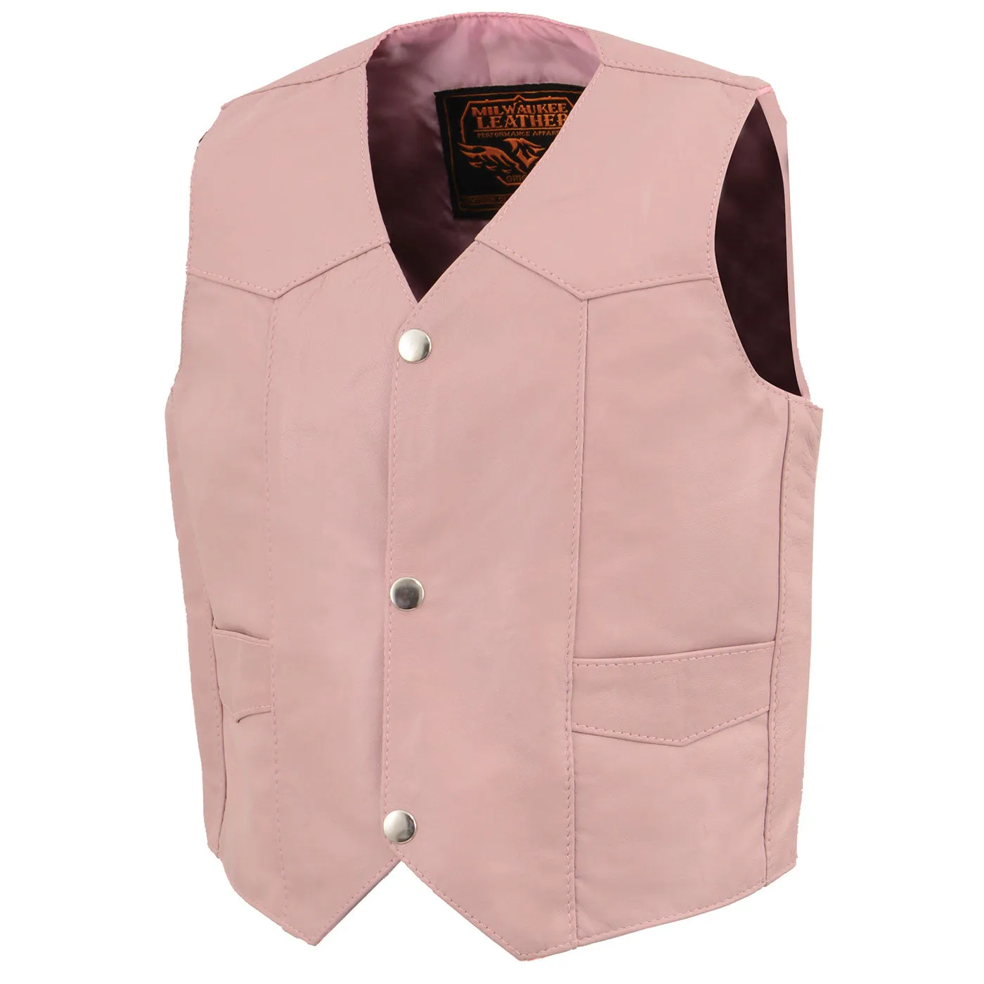 Milwaukee Leather SH2011LPNK Girls Pink Classic Three Snap Leather Vest