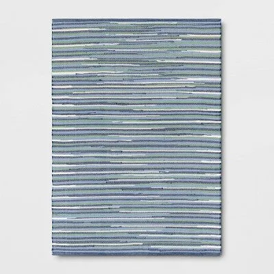 New - 4'x5'6" Rag Area Rug Blue/Green - Room Essentials