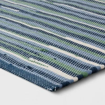 New - 4'x5'6" Rag Area Rug Blue/Green - Room Essentials