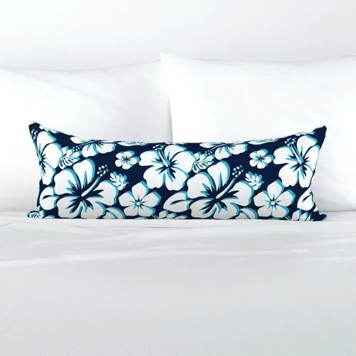 Ocean Blues Hawaiian Flowers Extra Long Lumbar Throw Pillow