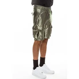 Olive Satin Cargo Shorts