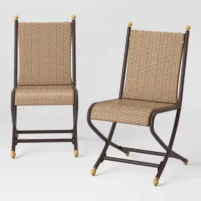 Opalhouse Jungalow Set of 2 Outdoor Patio Armless Dining Chairs Woven, Brown