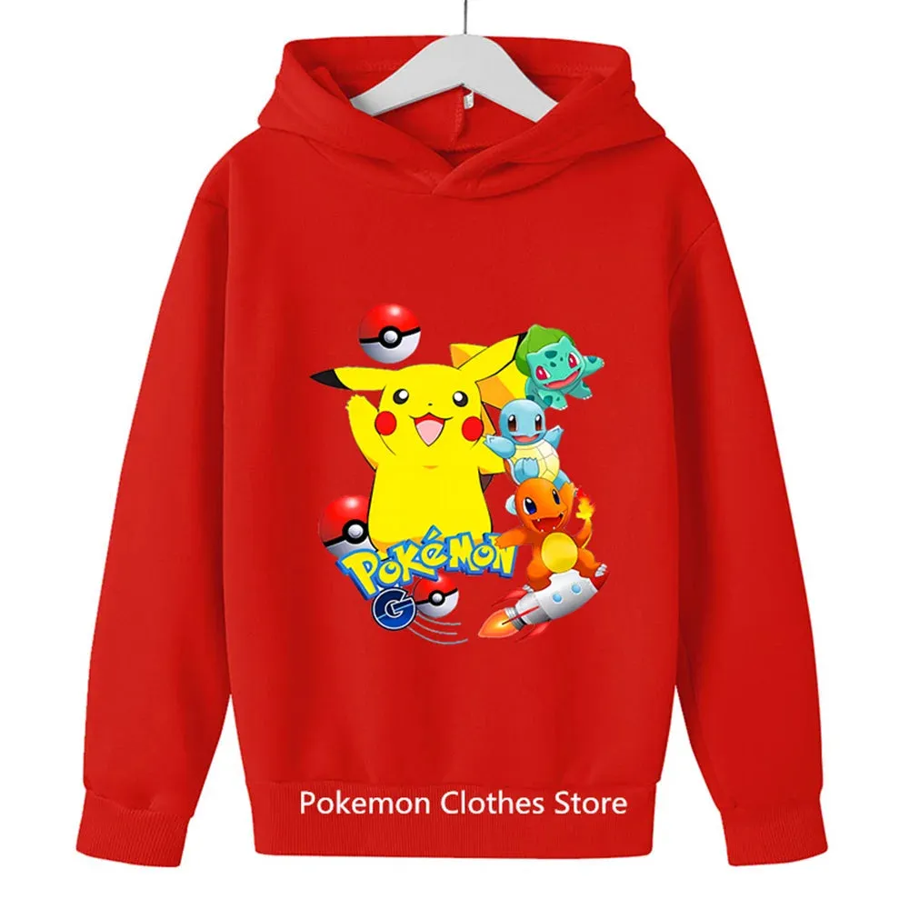 Pokemon Baby Boy Cool Pikachu Hoodie 2-13 Years Old Cartoon Sweater Spring and AutumnThin Coat Children's Hooded New