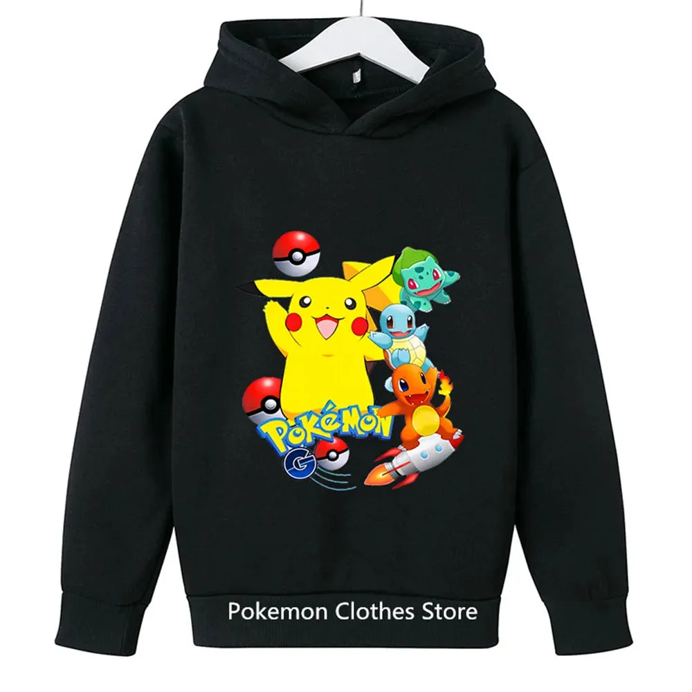 Pokemon Baby Boy Cool Pikachu Hoodie 2-13 Years Old Cartoon Sweater Spring and AutumnThin Coat Children's Hooded New