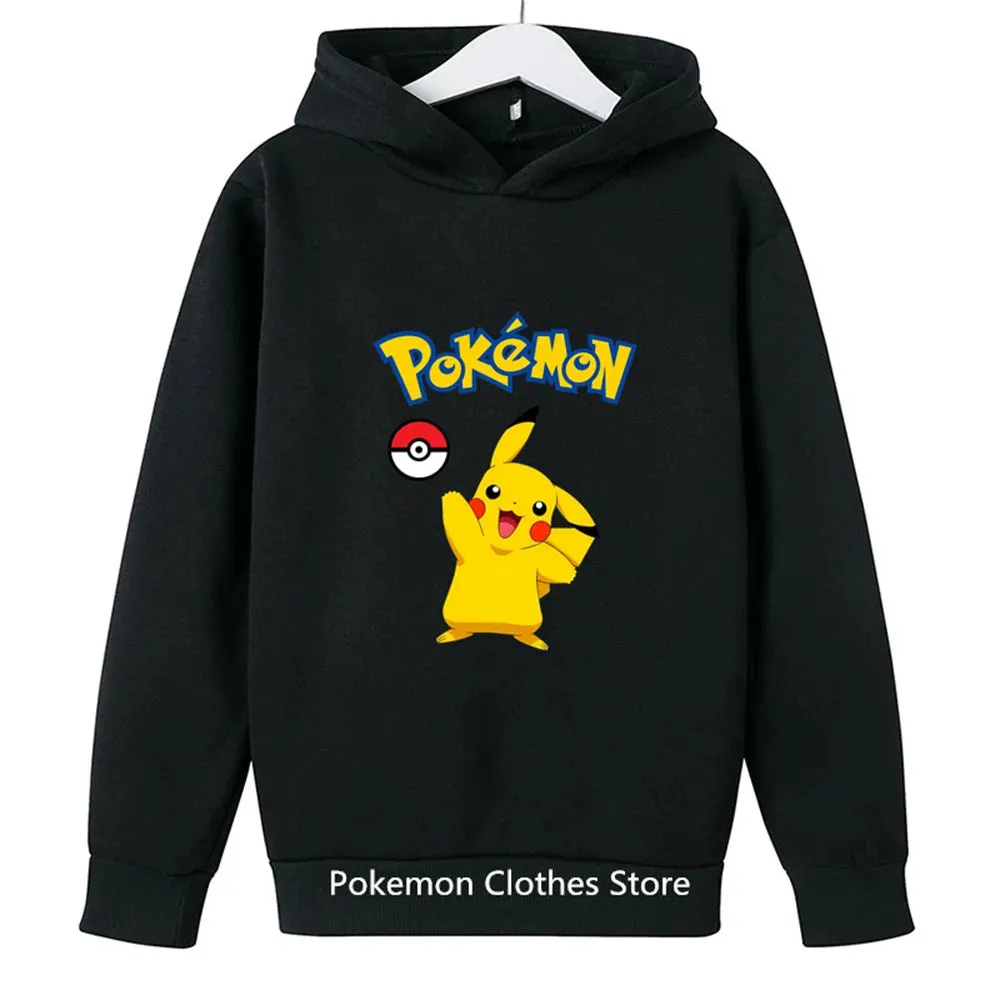 Pokemon Baby Boy Cool Pikachu Hoodie 2-13 Years Old Cartoon Sweater Spring and AutumnThin Coat Children's Hooded New