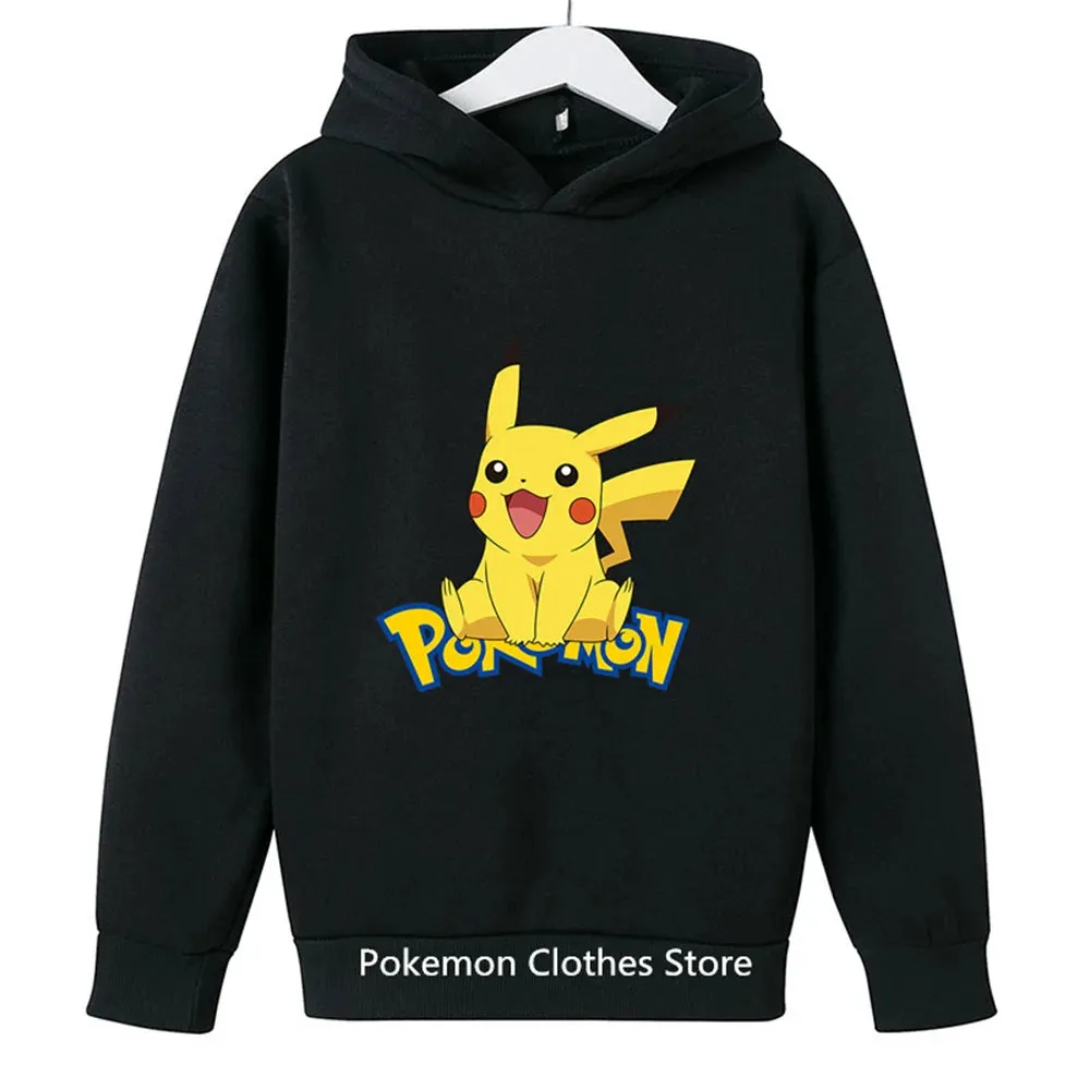 Pokemon Baby Boy Cool Pikachu Hoodie 2-13 Years Old Cartoon Sweater Spring and AutumnThin Coat Children's Hooded New