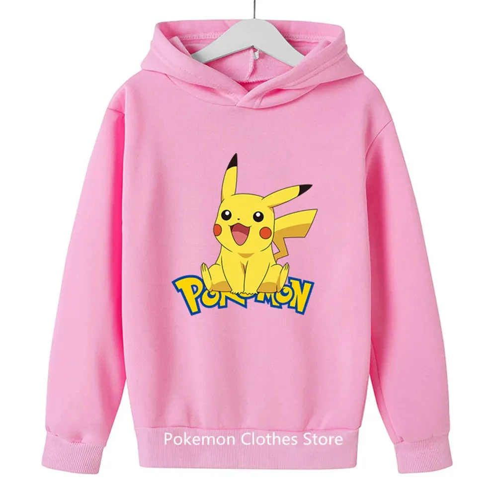 Pokemon Baby Boy Cool Pikachu Hoodie 2-13 Years Old Cartoon Sweater Spring and AutumnThin Coat Children's Hooded New