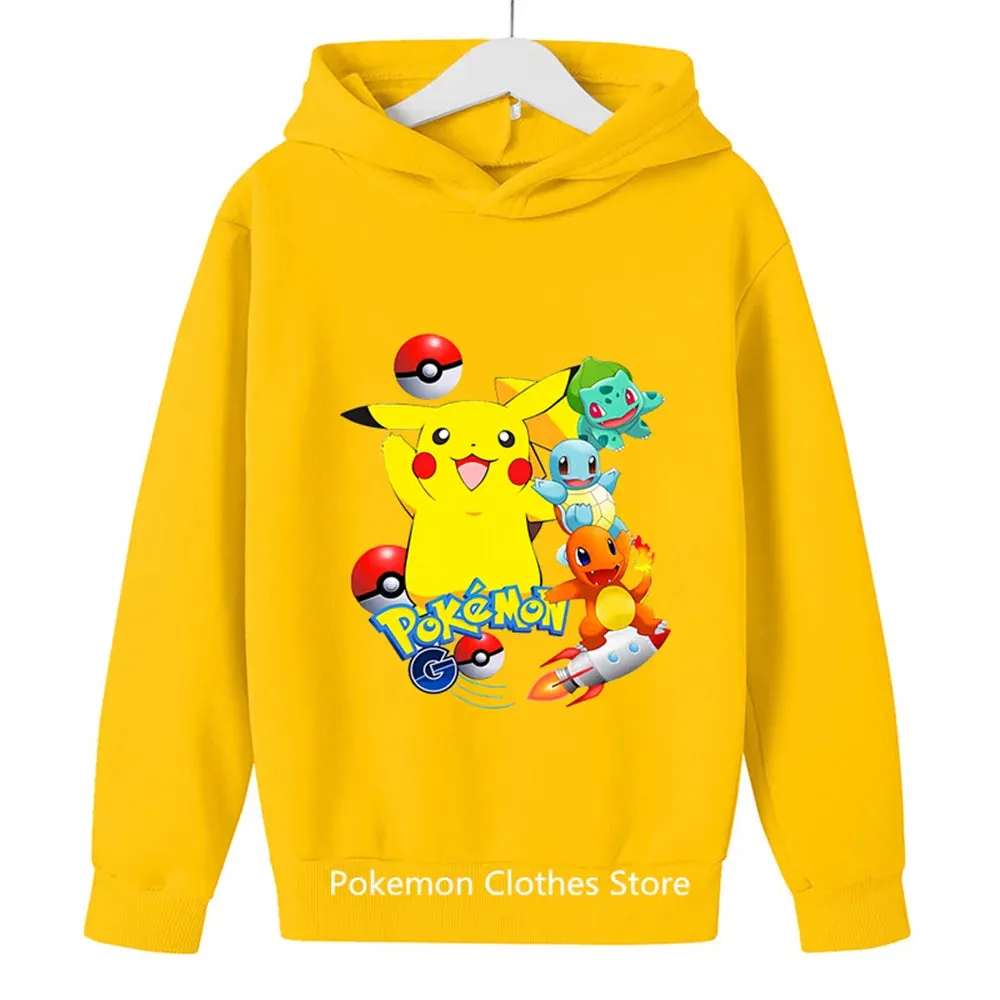 Pokemon Baby Boy Cool Pikachu Hoodie 2-13 Years Old Cartoon Sweater Spring and AutumnThin Coat Children's Hooded New